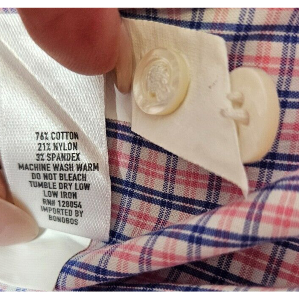 Bonobos Mens Button Down Shirt 16/33 Blue Pink Plaid Tailored Fit Stretch Casual - Picture 5 of 7